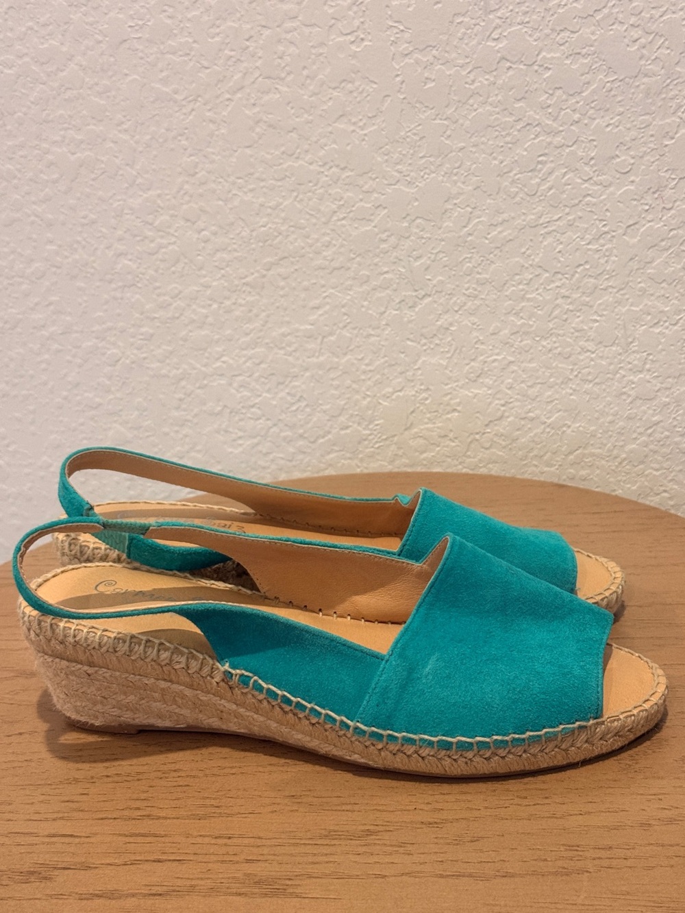 Turquoise Suede Slingback Espadrille Wedges - Picture 1 of 5